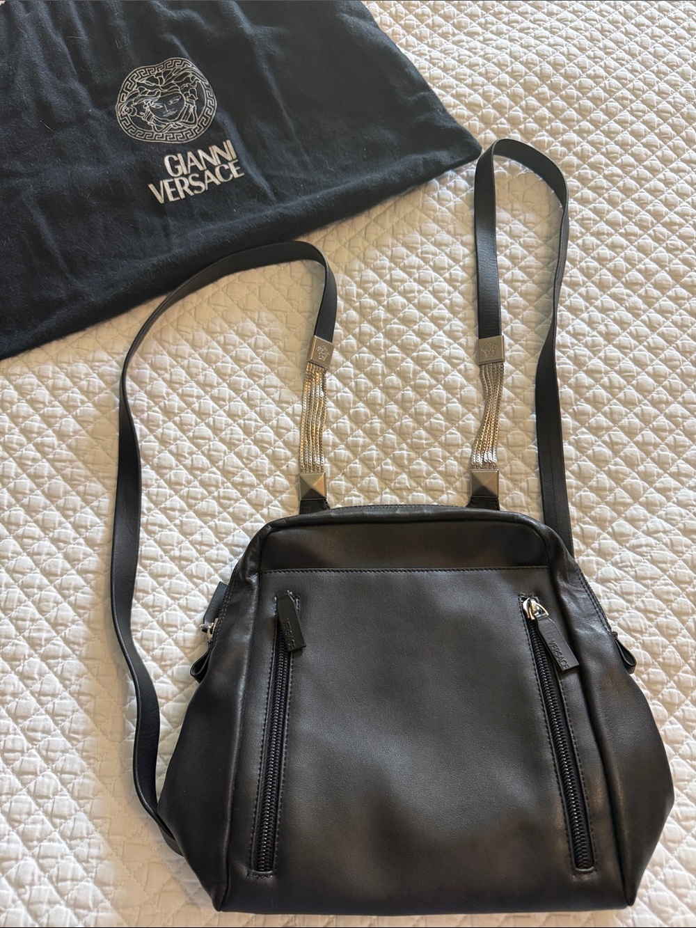 Gorgeous Versace Black Leather  Bag with Detailed Silver Hardware-includes D-BAG